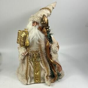 Vintage Cream & Gold Santa Claus Tree Topper 21" Fabric Figure POOR Condition